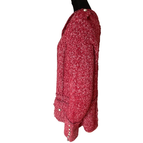 Marie Claire XL Acrylic Wool Blend Boucle Zip Up Cardigan Sweater Jacket Red - Picture 4 of 16